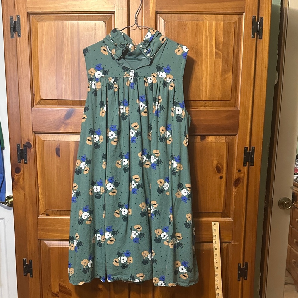 Lands’ End Green Floral Sleeveless Dress with pockets - L